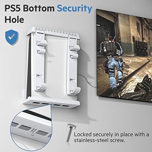 Монтиране на стена Grathia PS5, Здрав комплект за монтиране на стена 8 в 1 за PS5 с притежателя на PSVR2 Sense и