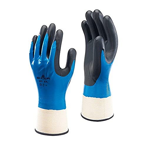 Ръкавици Showa Best 377-06 с пълно покритие от експандиран нитрил SHOWA 377, 7, черни, сини, 6 (опаковка от 12 броя)