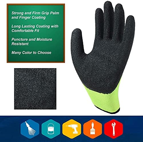 Предпазни работни ръкавици, с Латексово покритие за мъже и жени, 10 чифта в опаковка, Трикотажни с Трайни изземване