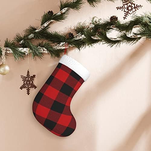 Коледни Чорапи YILEQUAN 18 Инча, Класически Чорапи в Червено-черна клетка цвят Бизон, за Семейна Почивка, Украса за Коледното
