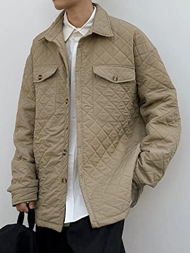 QYIQU Jackets for Men - Стеганое палто с мек капак и джобове на раменете (Цвят: каки, Размер: Средно)