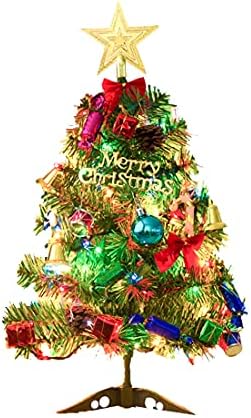 DinQ 20 Изкуствена Настолна Коледно дърво | с Осветление, Малки Декорации | Включително Скоба | Бор
