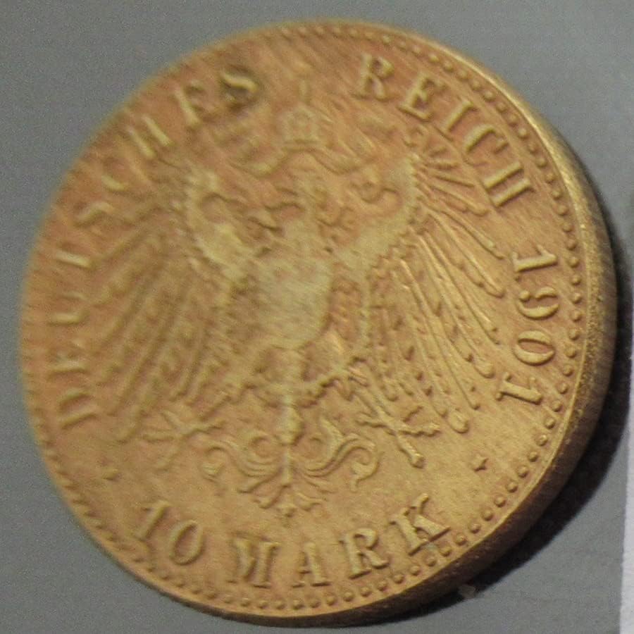 Немска Възпоменателна монета в 10 марки 1896, 1901 г., Чуждестранни Копие, Златна Възпоменателна монета