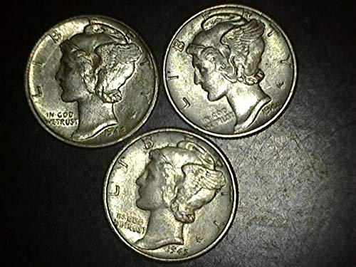 1942 1944 1945 Десятицентовики Меркурий - Комплект от 3 монети - 10 стотинки AU/BU Монетен двор на САЩ