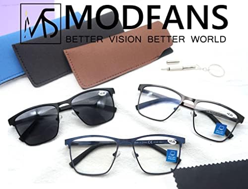 MODFANS Мъжки слънчеви Очила За Четене, Блокиране на Синя Светлина, Метални Квадратни Очила За Четене, Материали От Неръждаема