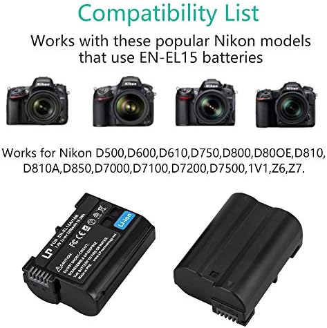 Акумулаторна батерия EN-EL15, LP 2-Pack Акумулаторна литиево-йонна батерия EN-EL15 EN EL15a, съвместима с