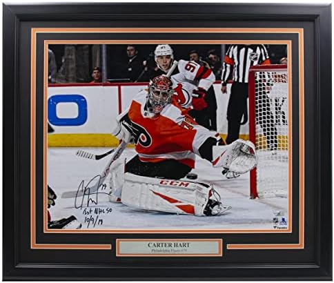 Картер Харт Подписа снимка Флайърс в рамката на 16х20 с автограф 9.10.19, 1-ва номер Фанатикс в НХЛ - Снимки с автографи