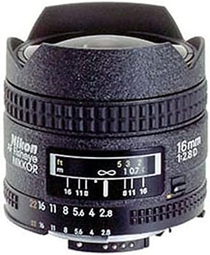 Nikon AF FX Рибешко око-Фиксиран обектив NIKKOR 16mm f/2.8 D с автоматично фокусиране за цифрови огледално-рефлексни фотоапарати
