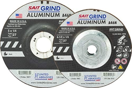 United Abrasives-Алуминиев шлайфане кръг SAIT 20072 A46N (тип 27/Булгед център) 5 x 1/4 x 7/8, 25 бр. в опаковка