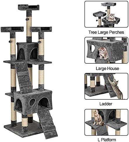 BFCGDXT Cat Tree Котешка кула 66, стабилен Симпатичен титуляр за катерене котки от сизал, Котешка кула, с уютни насестами,