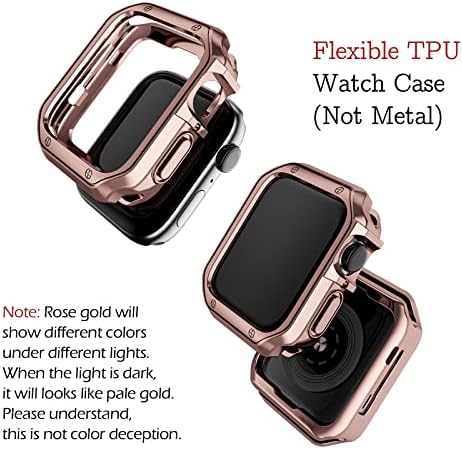 MRYUESG, Съвместим с каишка и корпус Apple Watch, Метална верижка от неръждаема стомана с покритие от TPU, Каишка