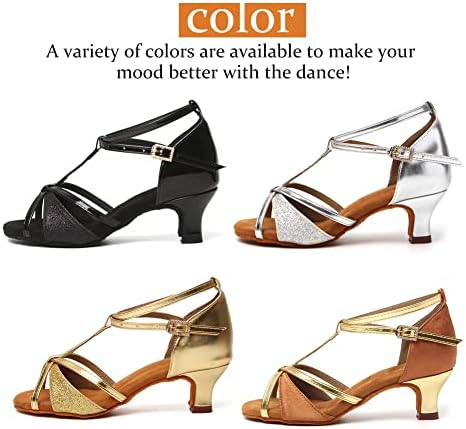 SWDZM/Дамски Сатенени Обувки За Латинските Танци с Т-Образна Лента, Обувки за бални танци и Салса Чача, Обувки