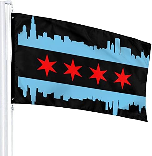 Знаме на град Чикаго Градински Флаг 3X5 ФУТА Флаг за работа на Открито в Двора и Декоративна Банер Черен