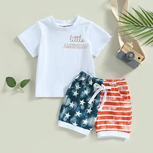 LIN & BABAY / Облекло за бебета момчета на 4 юли, Тениски с къс ръкав, Блузи, къси Панталони с американския флаг, 2 броя, Облекло