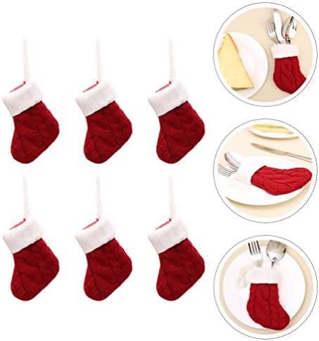 Мини Коледни Чорапи, Чанти за прибори: 6шт Коледни Червени Притежателите на Трапезно сребро Празнични Прибори за