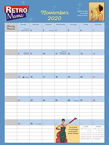Семеен Календар-Планер Retro Мама 2020 с Магнитна закачалка, джоб за съхранение и стикери на: 18 месеца: юли