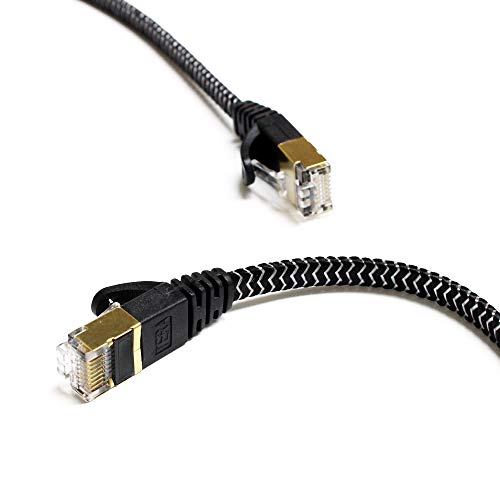 Тера Grand - 12FT - CAT7 10 Gigabit Ethernet Ултра Плосък кабел за локална мрежа, Модем, Рутер - Обвивка в оплетке,