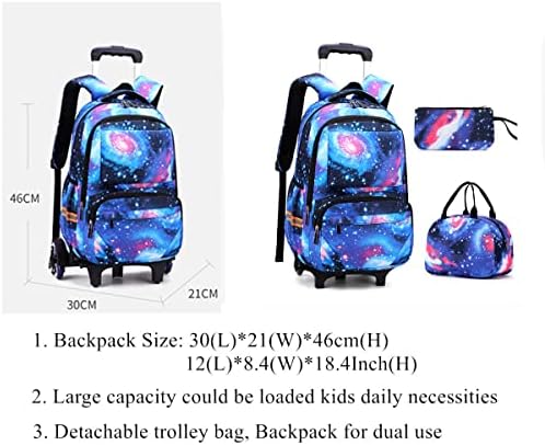 VIDOSCLA Раница на колела за тийнейджъри Тайнствен Звездното небе, Чанта за книги в количката за начално училище, Детска