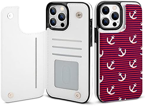 Калъф за мобилен телефон с ивици и котви, Флип калъф с картодържателя, устойчив на удари Защитен Калъф, Калъф за телефон, Предназначен за iPhone 13 Pro Max