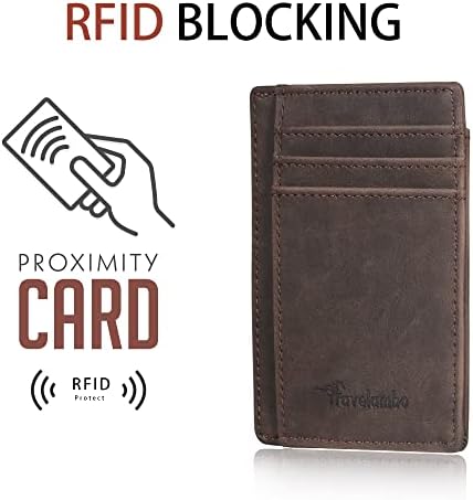 Преден джоб Travelambo Изчистен Тънък Кожен Портфейл с RFID-Блокаж на Средния Размер на