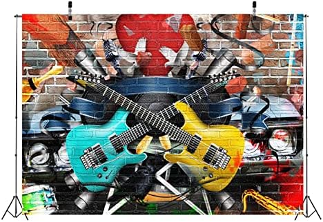BELECO 10x8ft Текстилен Фон за Китара в стил рок-н-Рол, Графити, Тухлена Стена, Музикална Картина, на Фона на Декорация на