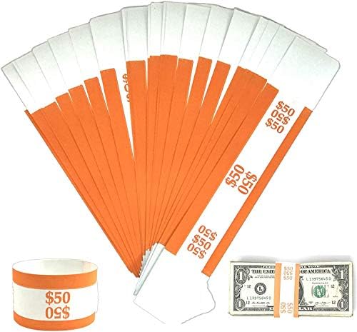 Въжета за пари Dunbar Security Products, оранжеви ленти за пари, 50 броя опаковка по 1000 бройки)