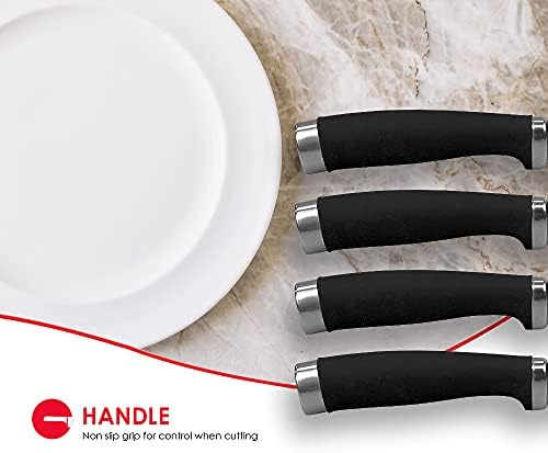 Home Basics KS45413 Ножове за стек от неръждаема стомана с нескользящими дръжки, (Комплект от 4), Черен, Комплект