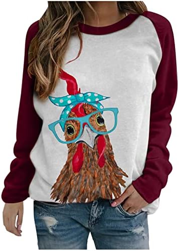 Новост, Hoody Mother Hen с Графичен Принтом, Дамски Пролетно Свободна Тениска-Raglan с Дълъг Ръкав, Всекидневни Пуловер