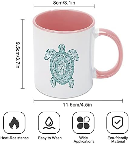 Керамични Кафеена Чаша Zentangle Turtle с Цветна Вътрешна Част И дръжка, Чаена Чаша за Жените И Мъжете в розово стил