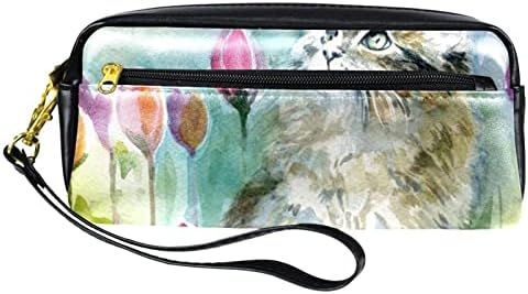 TBOUOBT козметични чанти, козметични чанти за грим за Жени, Малки Пътни Чанти За Грим, Акварел Котка, Пеперуда Лале