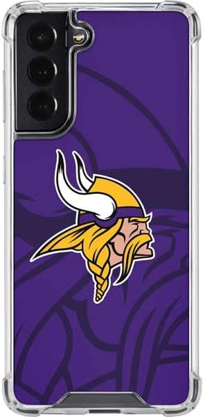 Прозрачен калъф за телефон Skinit, Съвместим с Samsung Galaxy S22 - Официално Лицензиран дизайн NFL Minnesota Vikings Double