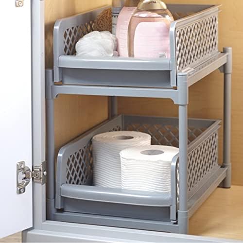 TXCKYNU 2-Нива Прибиращ се кошница - Органайзер за мивки и съхранение – Многофункционална колекция за съхранение на Бани, за тоалетна масичка в банята, Спестяване на пр