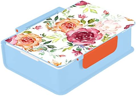 ALAZA Акварельно-Розова Кутия за Bento обяди с цветя, Рози, Херметични Контейнери за обяд, които не съдържат BPA, с вилица и лъжица, 1 бр.