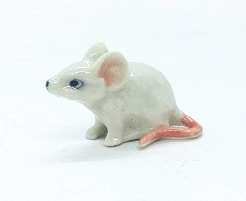 Магазин доказателства 1 ¼ Дълга права Бяла Фигурка на Мишката - Миниатюрна Бяла Керамична Фигурка на Мишка Плъх