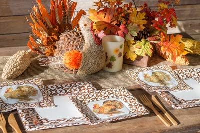 Комплект хартиени чинии и салфетки за Деня на Благодарността - Тема Пуйка Големи тежкотоварни чинии и салфетки за Деня