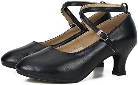 QQLONG/ Кожени обувки за латино танци балната зала със затворени пръсти, дамски обувки-лодка за танго, DYZPHRD (Цвят: Черен 5,5 см, Гумена подметка-zp, размер: 8)