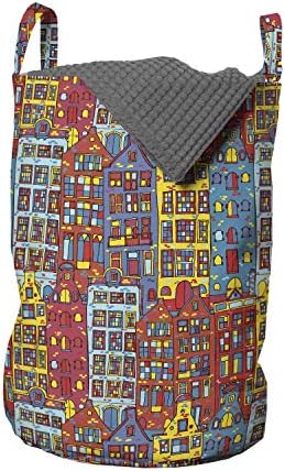 Чанта за дрехи Ambesonne Cartoon Апартаменти, Градски пейзаж Амстердам, Холандия, Градският Скица с цветни принтом