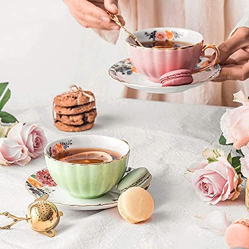Комплект чаени чаши и блюдец ONEUSTAR на 2 Порцеланови Английски Чаени чаши С цветен Печат Кафе, Определени за Деня на Майката