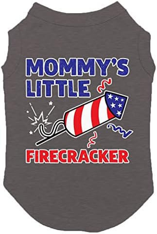 Mommy's Little Firecracker - Тениска за кучета в чест на Деня на независимостта на САЩ 4 юли (Тъмно сиво, среден размер)