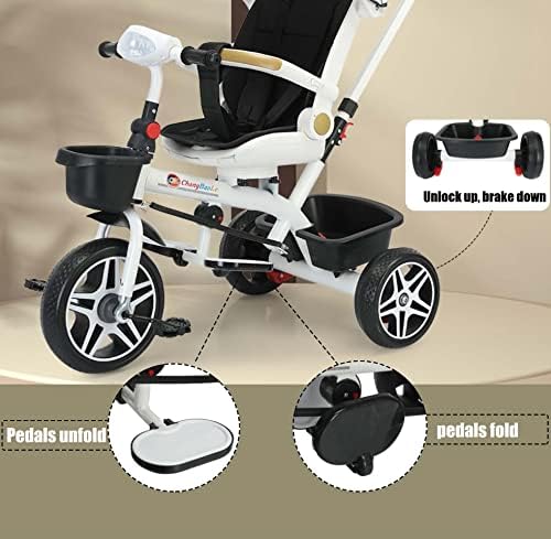 Детска количка MJKCBD Trike, Триколки с изходна точка за деца, Детска количка и 6 в 1, Триколка с Регулируема дръжка сваляща се козирка, предпазни колани, за деца от 6 месеца