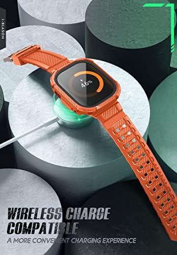i-Blason Armorbox Съвместим с Apple Watch Ultra Band [49 мм] за Apple Watch Ultra, здрава каишка за часовник от TPU и 2 комплекта седалките-брони [Вградено защитно фолио от закалено стъкло] (оранж?