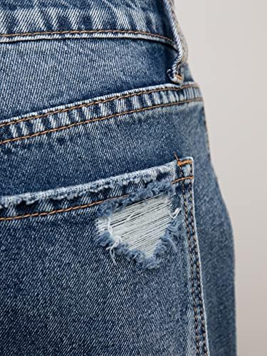 Дамски дънки KABELIF с дыроколом, дънки средна кацане с директни штанинами, Дънки за жени (Цвят: тъмно синьо размер: US9)