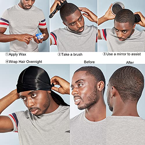 3 бр. Комплекти четки Silky Durags и 360 Wave за мъже, Извити Комплекти Четки за коса Средна / Силна форма, Допълнителен