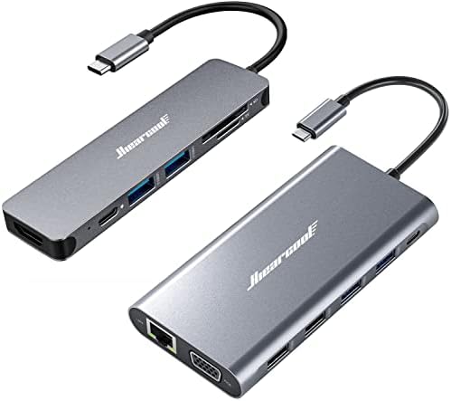 Хъб USB C Hiearcool 7В1 и докинг станция 12В1, USB C-ключ, зарядно устройство, USB C с четырехъядерным дисплей