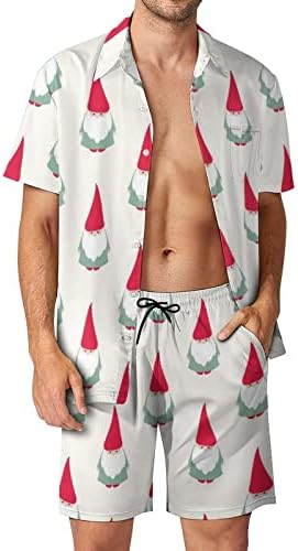 Мъжки Плажни Костюми Коледа Gnomes от 2 теми, Хавайска Риза с копчета с Къс ръкав и къси Панталони, Костюми