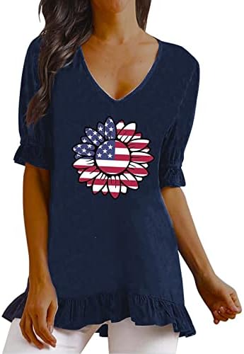 4th of July Тениска за Жени с Флага на САЩ Летни Ежедневни Тениски с Кръгло деколте и Къс ръкав в Звездната