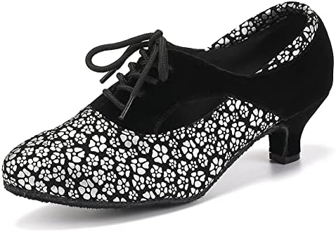 Дамски обувки за латино танци HIPPOSEUS със затворени пръсти дантела, Обувки за практикуване на Бални танци, Салса,