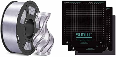 Конци SUNLU Silk PLA 1,75 мм и Магнитна Опорната Повърхност, Гладка и Копринена повърхност, 1 КГ Сребро, 9,25x9,25 2 бр,