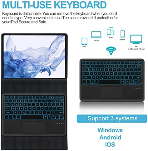 Galaxy Tab S8 Plus /S7 FE /S7 Plus 12,4-инчов Калъф с клавиатура, интелигентен сензорен панел, Акумулаторна клавиатура Type-C,