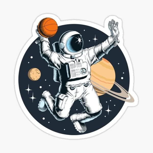 Играе Баскетбол Астронавт Космически Спортове Галактическия Етикети Естетически Водоустойчив Винил Лаптоп за автомобил, Камион